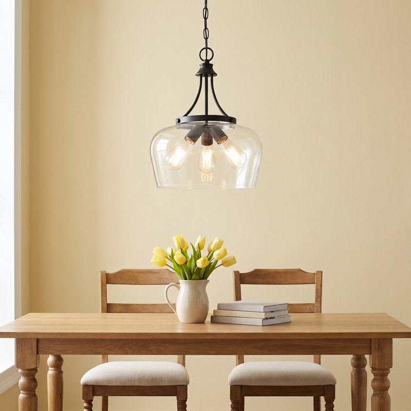 Breena 3-Light Dimmable Dome Pendant, Matte Black, Clear