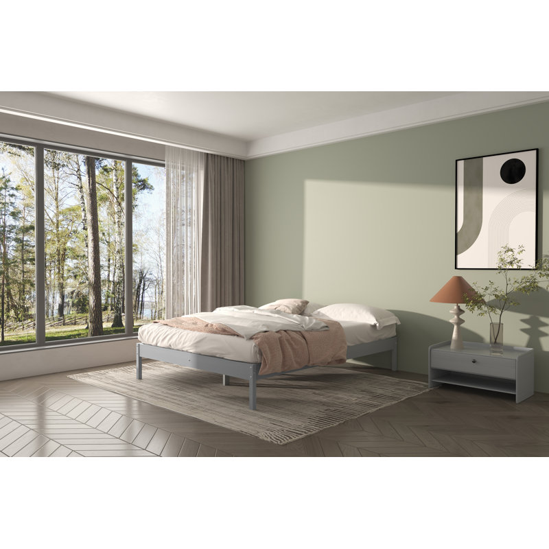 Moneeb Solid Wood Open-Frame Bed, Full / Double, Gray