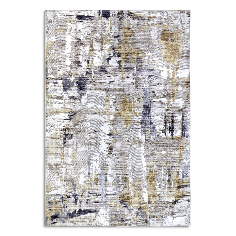 Malard No Pattern Machine Woven Anthracite Gold Area Rug, Rectangular 80 x 150cm