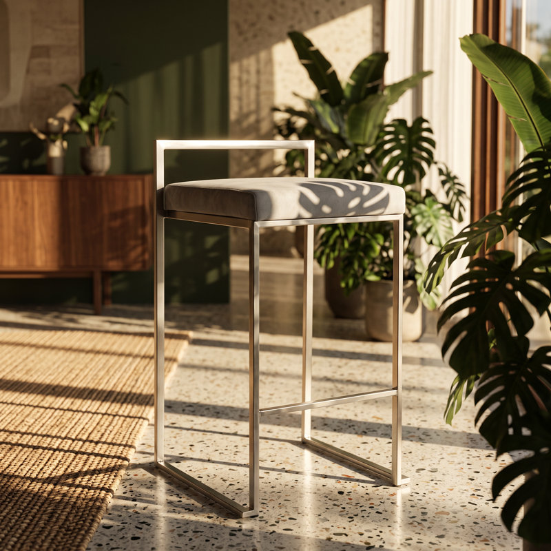 Upholstered Counter Stool with Stainless Steel Frame