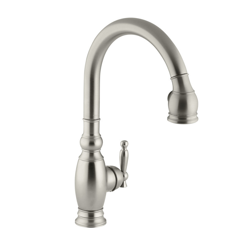 Vinnata Pull Down Single Handle Kitchen Faucet with MasterClean, Vibrant Brushed Nickel