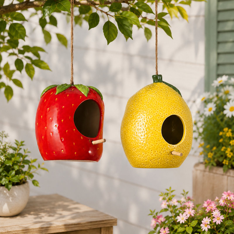 Ensemble de 2 nichoirs suspendus en céramique en forme de fruit pour la décoration de jardin
