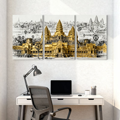 Ensemble de 3 impressions sur toile, "Angkor Wat"