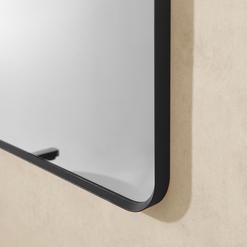 Metal Flat Wall Mirror, 36" H x 24" W, Black