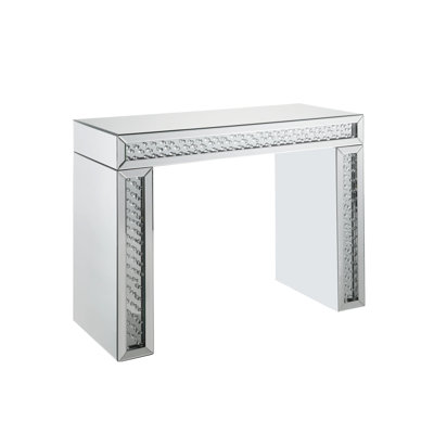 Meuble-lavabo et tabouret en miroir assemblé avec faux cristaux, base en verre transparent 4 mm, finition biseautée, 15,75 po de profondeur, tabouret en cristal 85,99 lb, incrustation en verre, largeur 45,11 po
