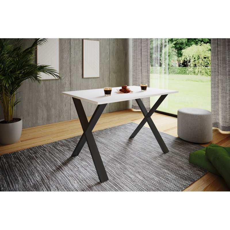 Alwilda Metal Base Dining Table, Black, White, 76cm H x 140cm W x 50cm D