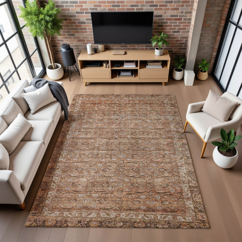 Premium Machine Washable Lubbers AMF1762 Border Rug, Rectangle 3' x 5'
