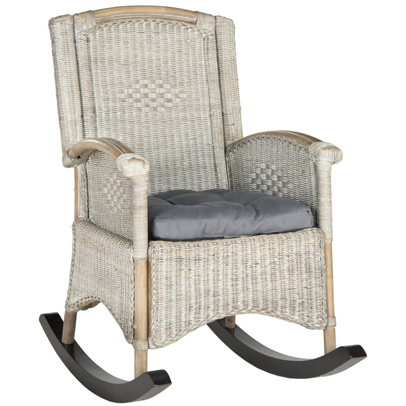 Chaise berçante en osier / rotin avec coussins Salters, Gris antique