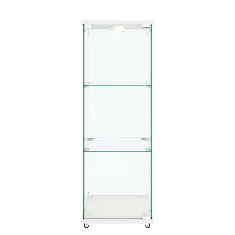 Quick - Assembly White Glass Display Cabinet 48.97" Tall, 1 Door 3 Shelf, Adjustable Lighting, For Showcasing Action Figures Shelf Tempered H, 16.51" L, 14.67" W, Led Lights, Easy To Clean, Office