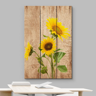 Trio de tournesols jaunes sur bois Nature Chic Ultra sur toile