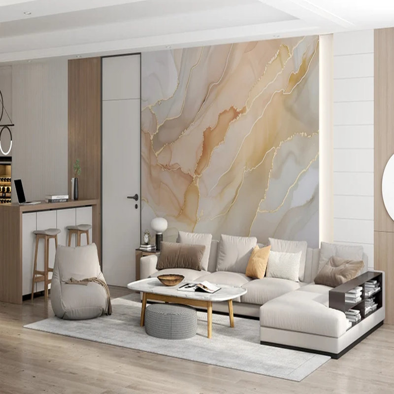 Murale abstraite à flux d'encre doré doré, L 138 po x l 105,96 po