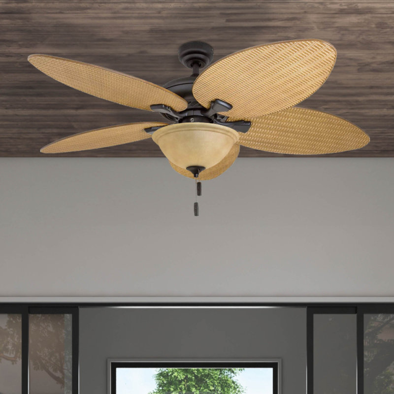 Bronze 52" Tropical Ceiling Fan with Palm Leaf Blades and Light