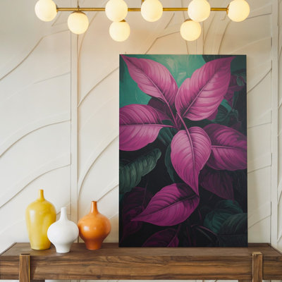 A Dramatic And Vibrant Image Of Large Tropical Leaves In Vivid Pink And Deep Magenta Canvas Wall Art Premium Quality Ready To Hang