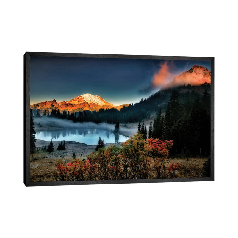 Rainier Sunrise by Dennis Frates - Print on Canvas, Black Framed, 45.72cm H x 66.04cm W x 3.81cm D