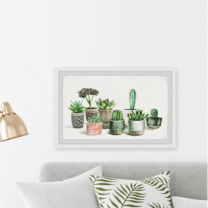 Patterned Pots Cactus by Parvez Taj - Single Picture Frame Painting, 20 cm H x 30 cm W