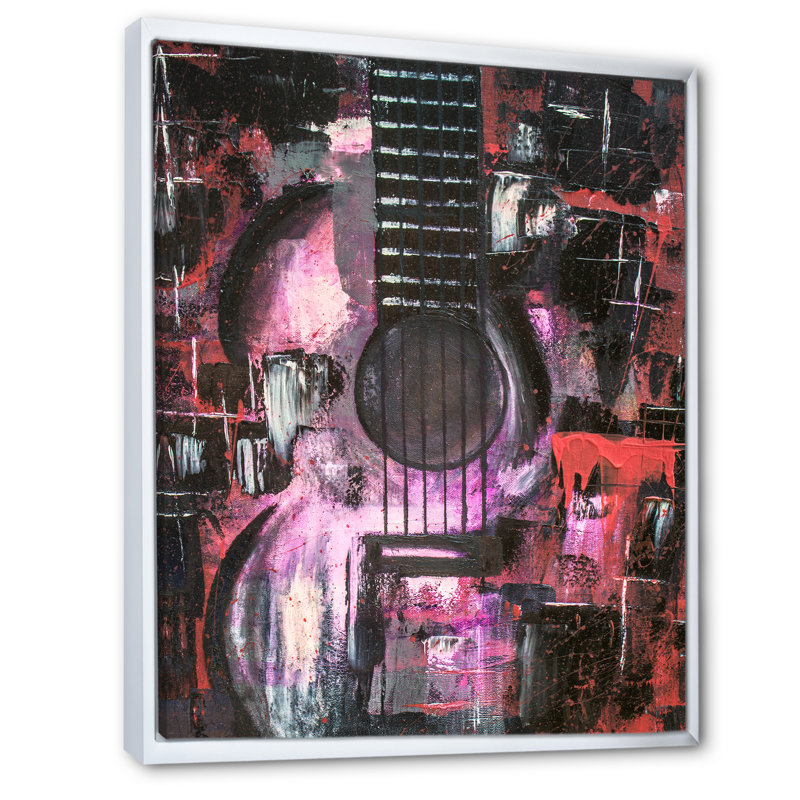 «Purple Music Guitare I», œuvre d'art moderne sur toile, H 40 po x l 30 po x P 1,5 po, Cadre photo blanc