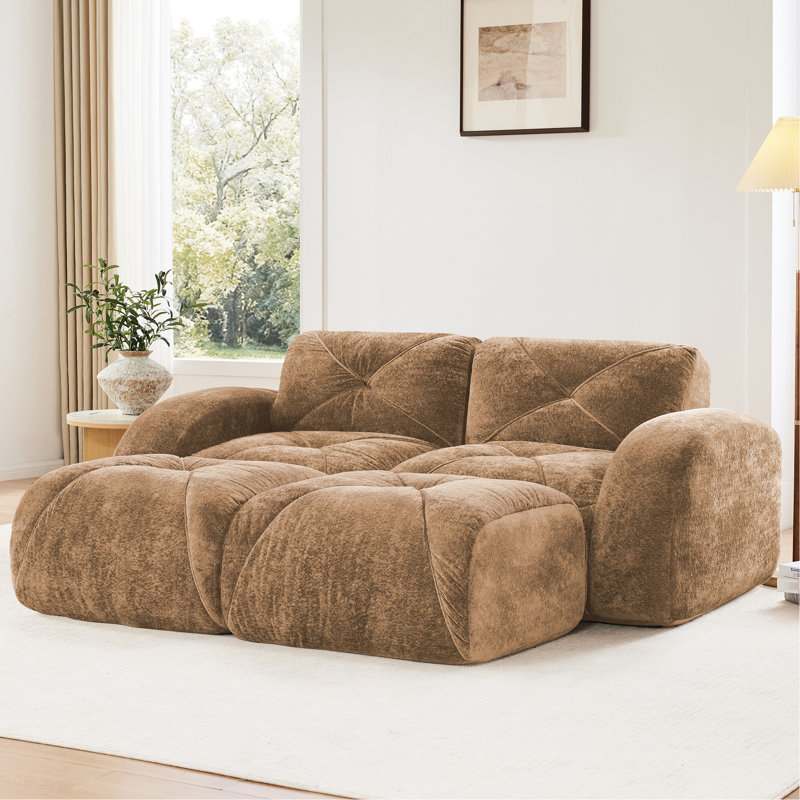 Velours doux en forme de U sans os de couleur chameau, éponge haute densité 32D, conception, fonction de glissement, fond ergonomique, repose-pieds mobile, support ferme avec tissu, glissade, repose-pieds pour le salon