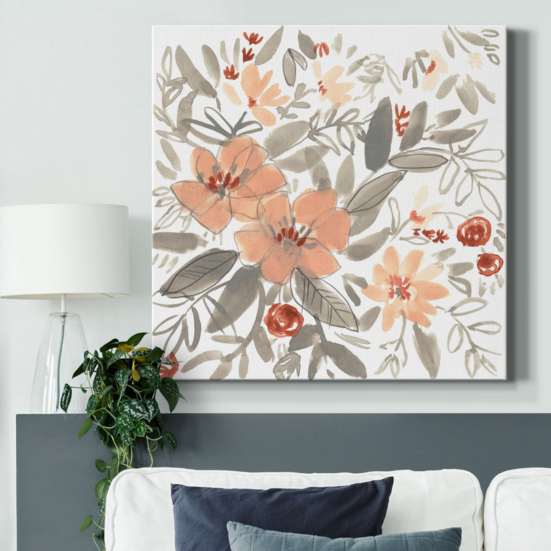 Toile tendue avec châssis I-Premium Peach & Rust Blooms, H 24 po x l 24 po x P 1 po