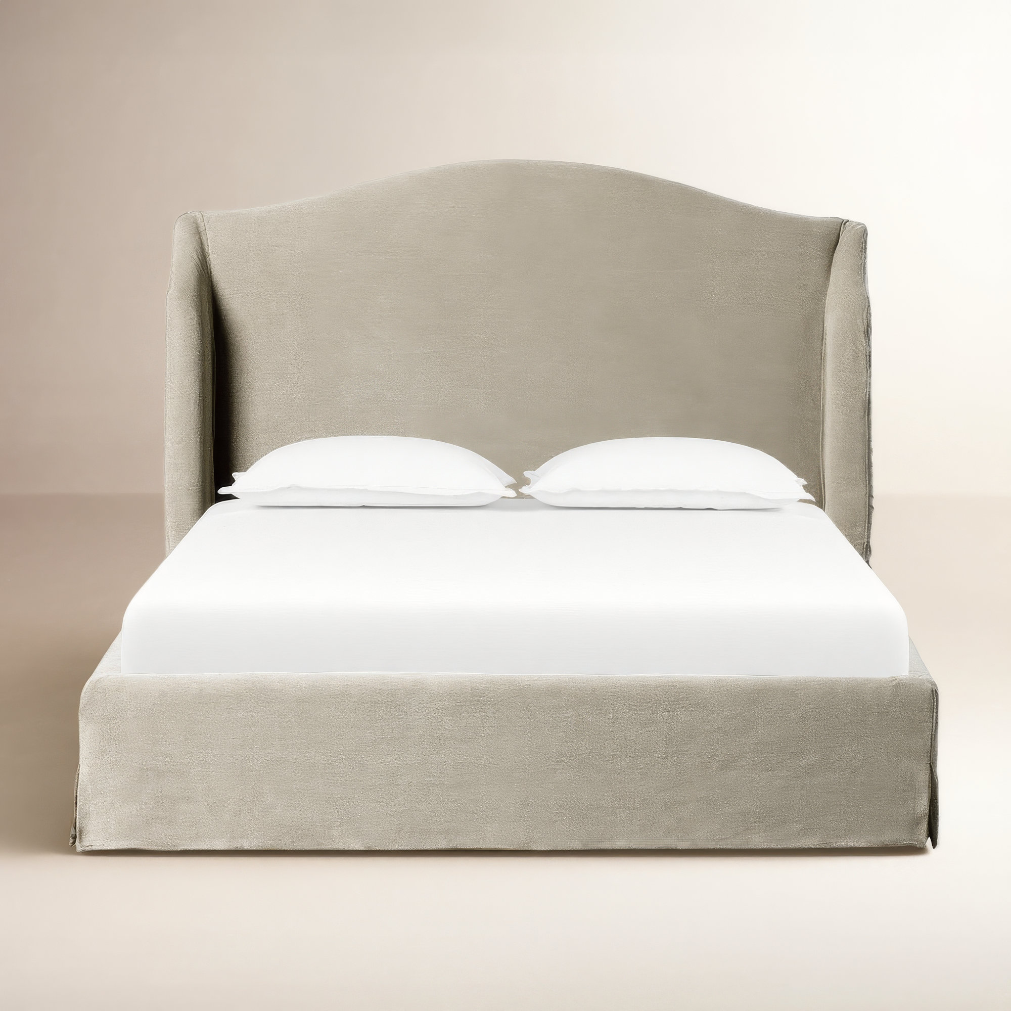 Mulberry Upholstered Wingback Bed, Broadway Stone, Queen
