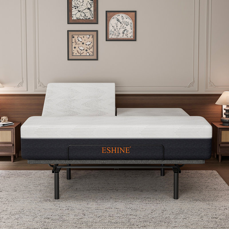 Split Top King Adjustable Bed Frame With 14'' Medium Plush Memory Foam Mattress, Wireless Remote & App Control, Massaging, Under Bed Light, E3100 Urban Grey