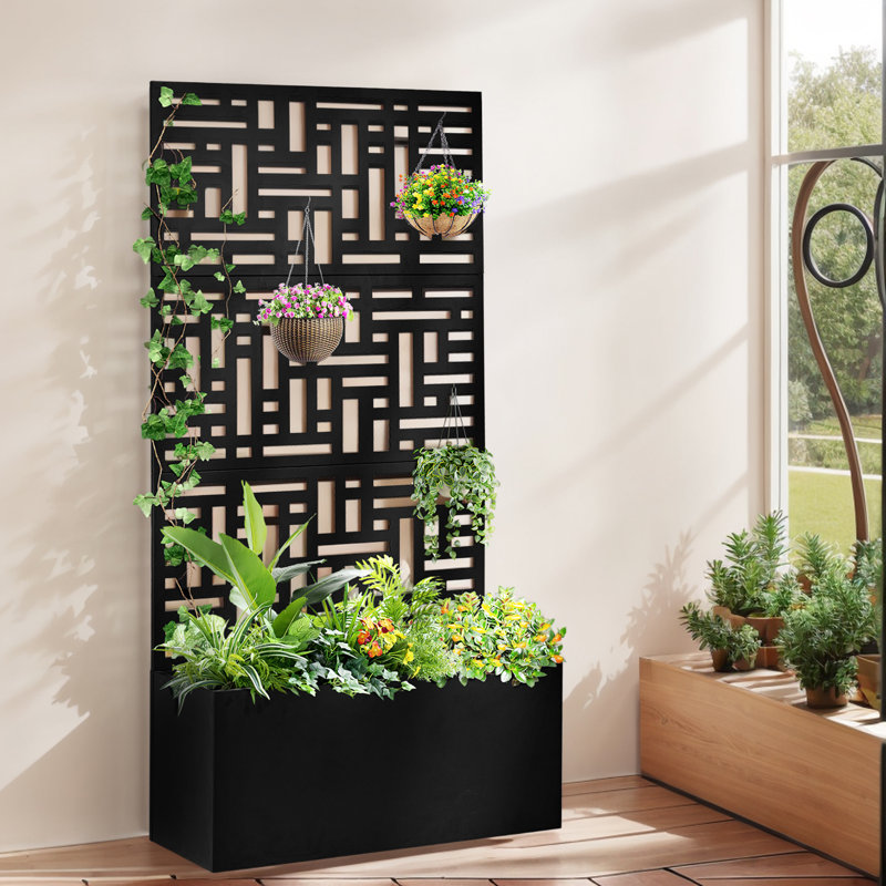 70 po Lit de jardin en métal avec treillis, Noir