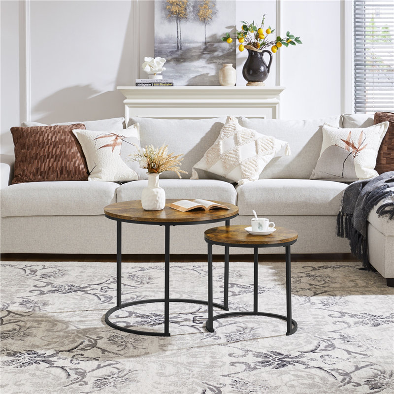 2 Piece Coffee Table Set Wood Nesting Table, Rustic Brown