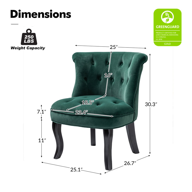 Grenier Upholstered Wingback Button-Tufted Side Chair, Pine Green Polyester Blend