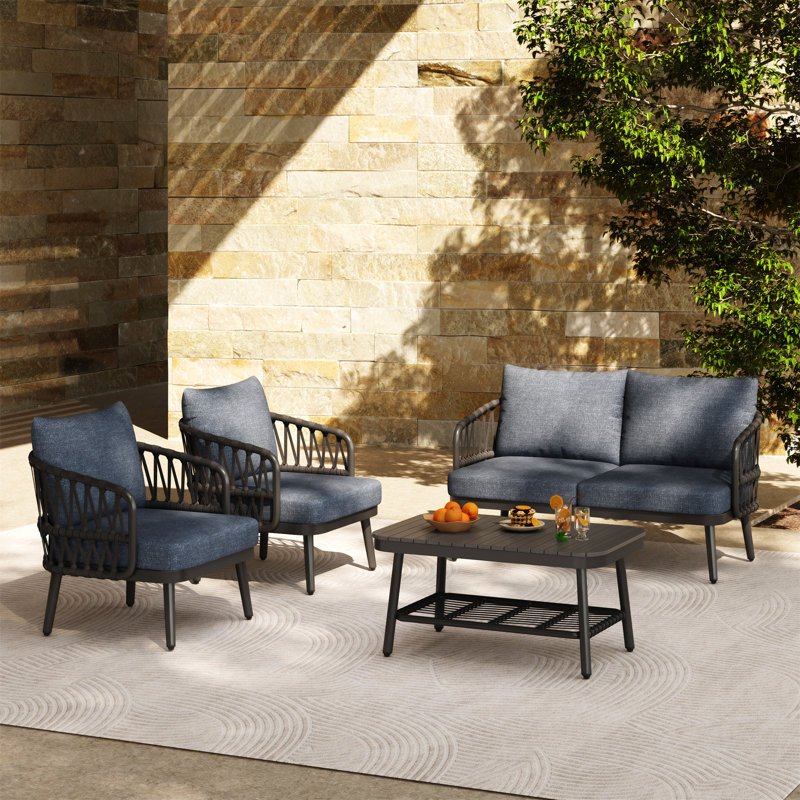 4-Piece Outdoor Patio Furniture Set, Gray, Black