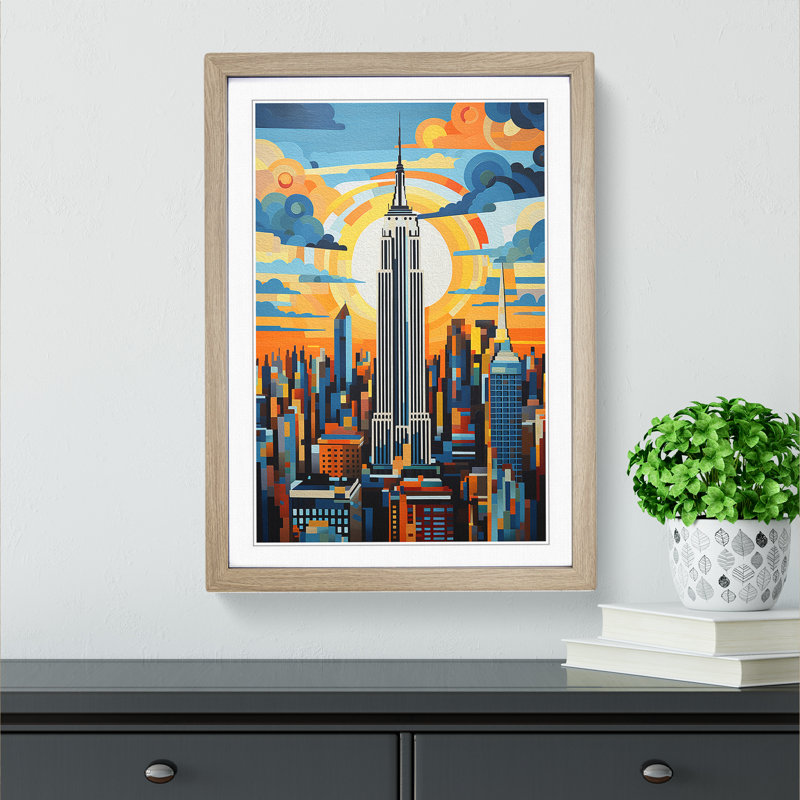 Empire State Building Contemporary No.2 - Single Picture Frame Print on Wood, Oak, 46cm H x 34cm W x 2cm D