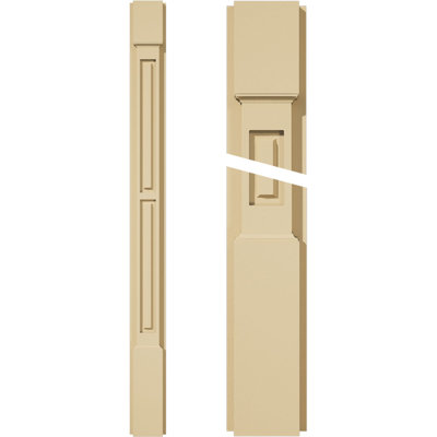 Signature Urethane Two Equal Raised Panel Pilaster w/ Standard Capital & Base, 4"W x 48"H x 2"P (Pair), Base Can Be Trimmed Up to 6 5/8", High Density Milled Urethane, Factory Primed Tan, Sold As Pair