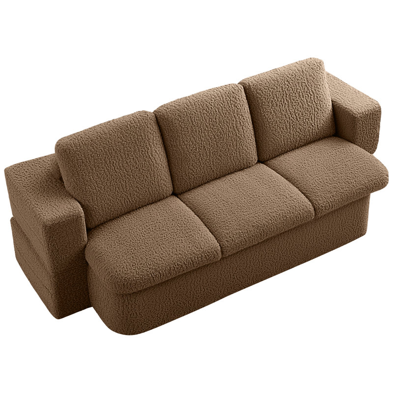 Boneless 80" Convertible Folding Sofa Bed with Teddy Fabric, No Assembly Needed, Brown