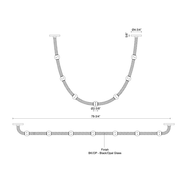 Corda 10-Ft Pendant, 7 Lights, 32 W, 78.75" Wide