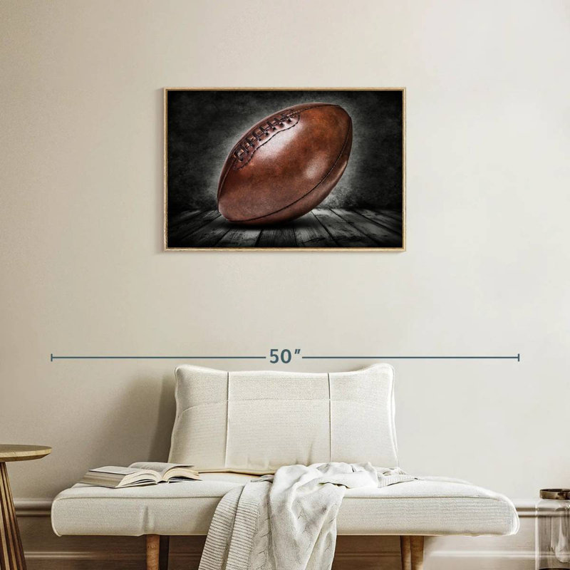 Football rétro grunge, Cadre flottant en bois naturel, 31 po x 21 po