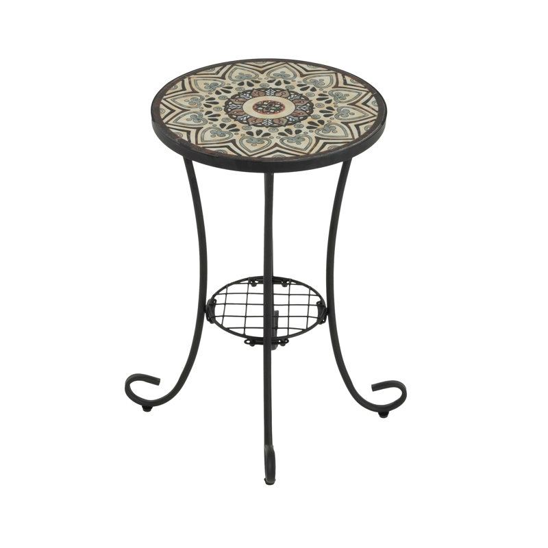 Patio Side Table with Shelf,Brown+Black, Brown