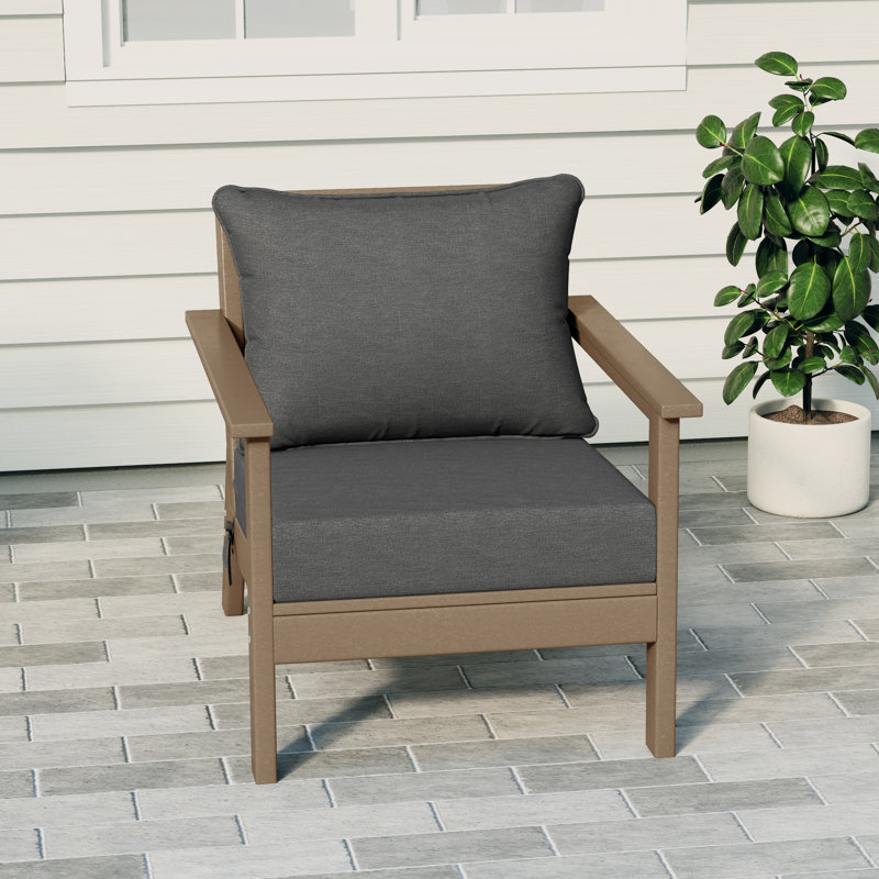 Hydea Deep Seating Chair With Cushions, Weathered Wood, Gray