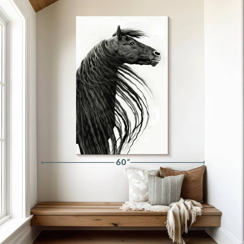 Portrait de cheval Brampt noir et blanc II, H 51 po x l 34 po