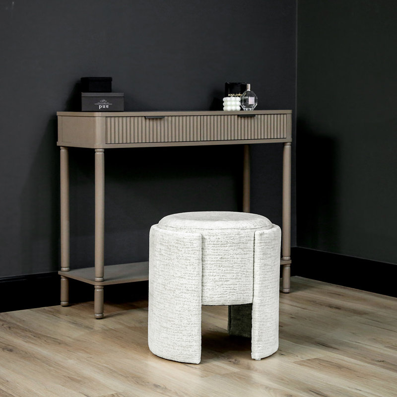 40cm Chenille Round Dressing Table Stool for Bedroom Furniture, Living Room Accent Stool, Foot Stool, Ivory