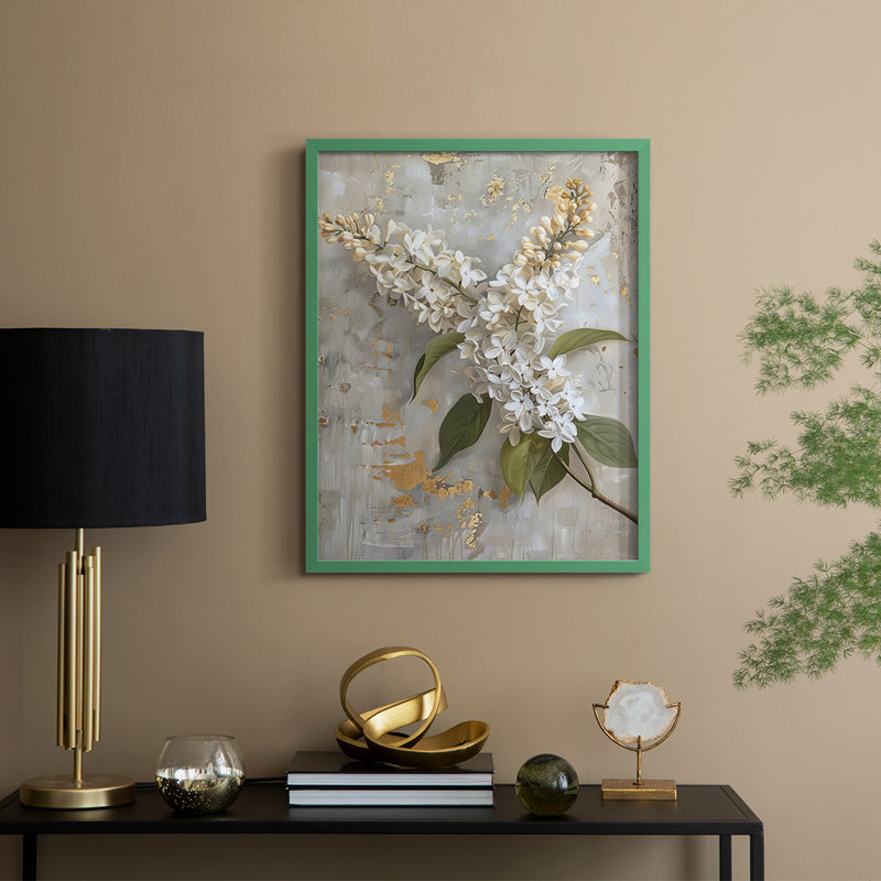 Série FLORAL CCXLIX - Impression encadrée de qualité supérieure - Prêt à accrocher - Aucun clou requis, Cadre vert