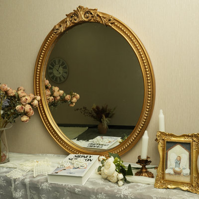 31"H Oval Wall-Mounted Distressed Decorative Mirror with Classical Border