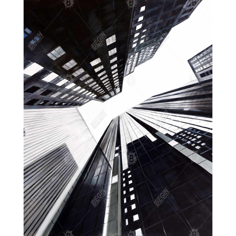 Low-angle City View Canvas Art | Contemporary Gray Frame