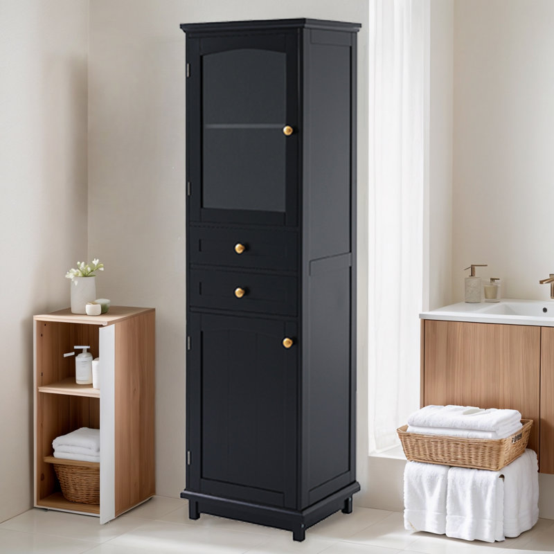 Freestanding Bathroom Cabinet With Drawers, Black