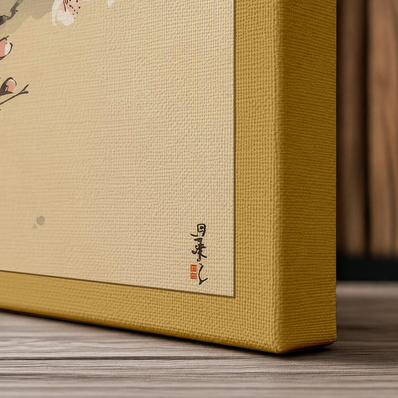 Moonlit Blossoms Japandi - Wrapped Canvas, 36x24 - 91.4 x 61.0 cm, Ochre Border