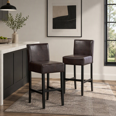 30-inch Leather Barstool with Solid Wood Frame, Ergonomic Backrest, and Easy Assembly (Set of 2)