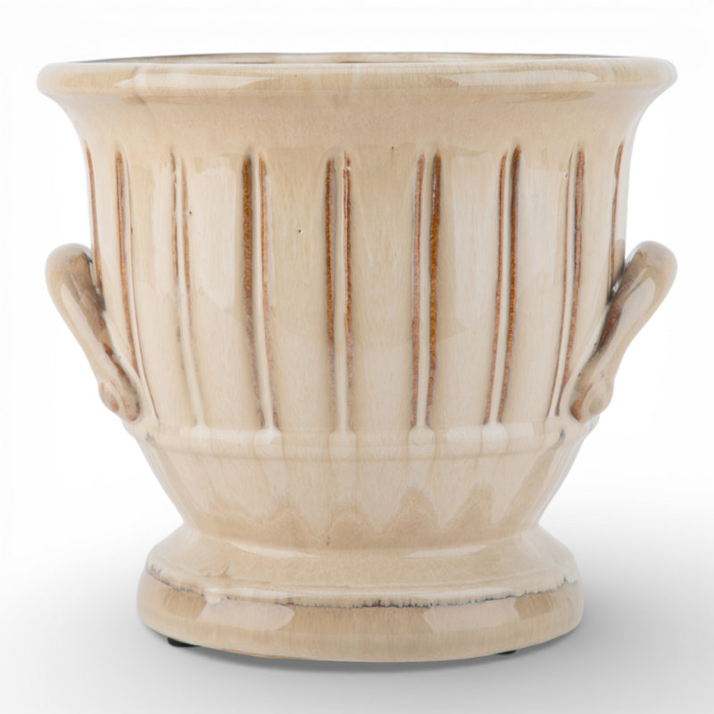 Cream Ceramic Planter With Ribbed Design