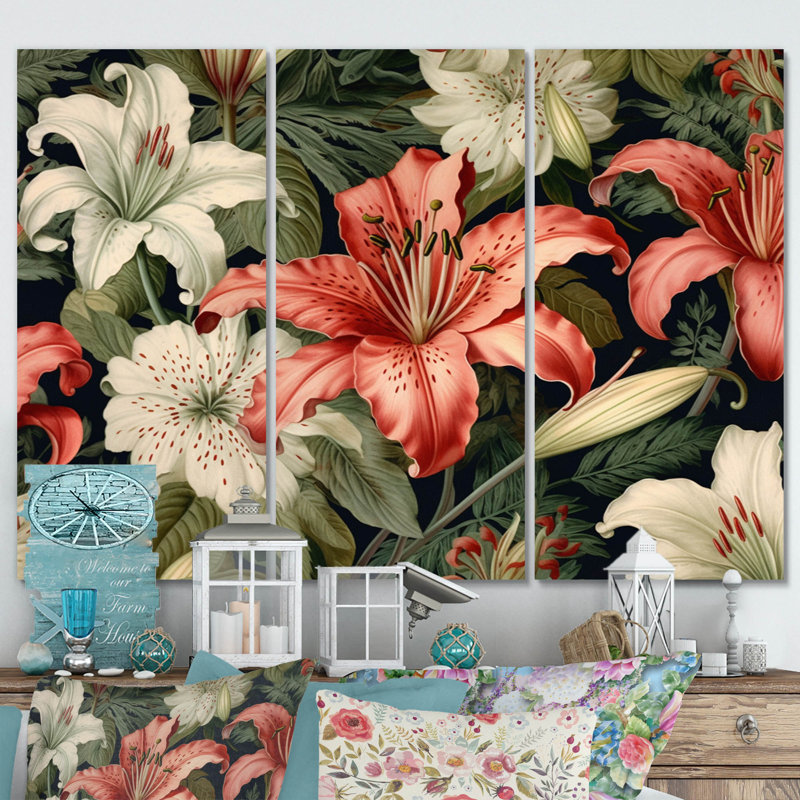 Coral Green Lily Impressions - ensemble de décoration murale floral en métal