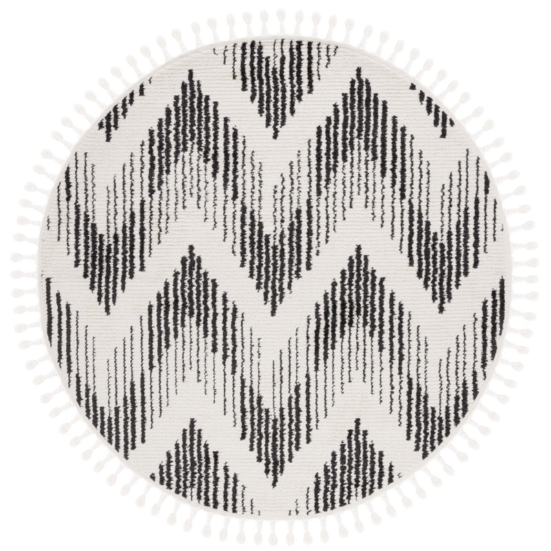 Emmariah Tassel Performance Chevron Rug, Round 6'7"