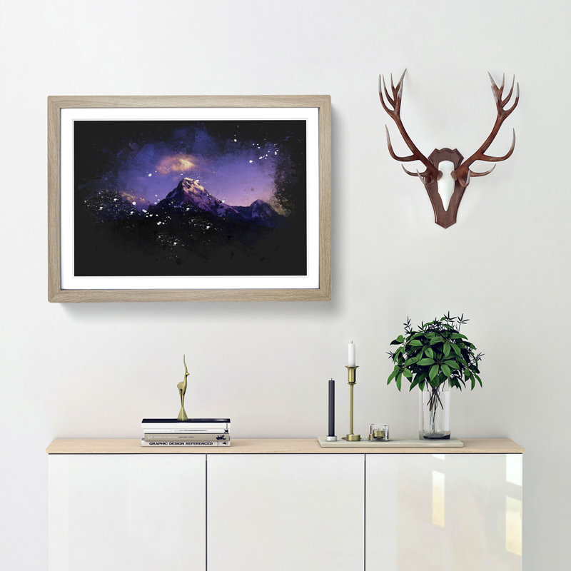 Mountains in Nepal at Night - Picture Frame Graphic Art Print, 62cm H x 87cm W x 2cm D, Oak Framed