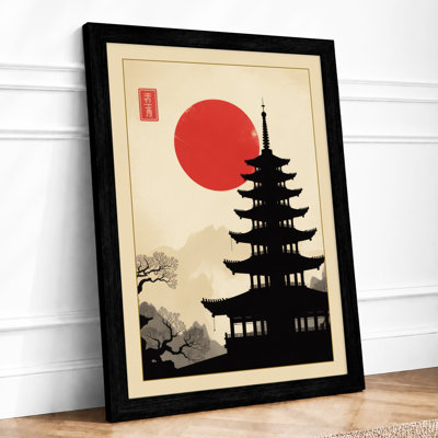 Pagoda Under Rising Sun Japandi - Framed Print