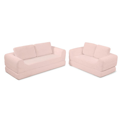 Canapé-lit pliant convertible 2-en-1, canapé-lit en velours côtelé moderne avec 2 * oreillers, ensemble de canapé modulaire rembourré désossé avec lit escamotable Futon, canapé-lit modulaire pliable pour le salon - rose