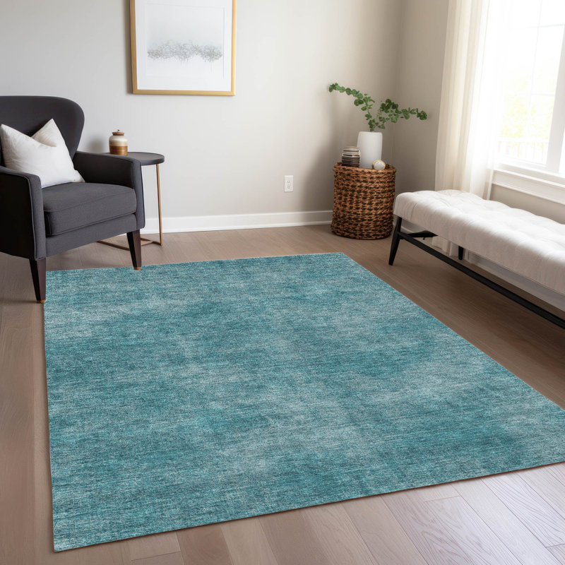 Orlena Teal Washable Indoor-Outdoor Rug - , 10' x 14'